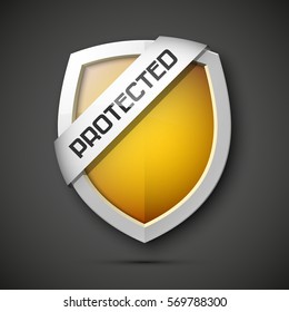 Protected guard shield concept. Safety badge icon. Privacy banner. Security label. Defense tag. Presentation sticker shape. Defense safeguard sign. Vector illustration