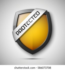 Protected guard shield concept. Safety badge icon. Privacy banner. Security label. Defense tag. Presentation sticker shape. Defense safeguard sign. Vector illustration