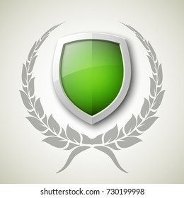 Protected guard shield concept. Safety badge, protection icon. Privacy colorful banner shield. Security label. Defense tag. Presentation shining sticker shield. Defense safeguard sign. Vector badge