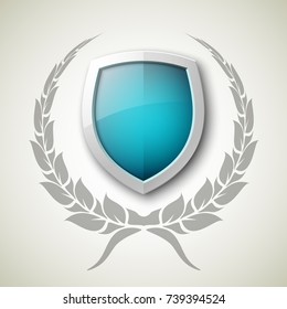 Protected guard shield concept. Safety badge, protection icon. Privacy colorful banner shield. Security label. Defense tag. Presentation shining sticker shield. Defense safeguard sign. Vector badge