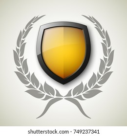 Protected guard shield concept. Safety badge, protection icon. Privacy colorful banner shield. Security label. Defense tag. Presentation shining sticker shield. Defense safeguard sign. Vector badge