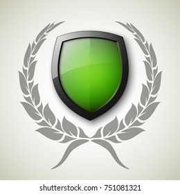Protected guard shield concept. Safety badge, protection icon. Privacy colorful banner shield. Security label. Defense tag. Presentation shining sticker shield. Defense safeguard sign. Vector badge