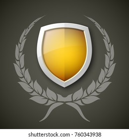 Protected guard shield concept. Safety badge, protection icon. Privacy colorful banner shield. Security label. Defense tag. Presentation shining sticker shield. Defense safeguard sign. Vector badge