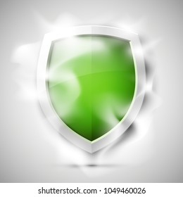 Protected guard shield concept in smoke. Safety badge smoke icon. Privacy banner shield. Security color label. Defense tag. Presentation shining sticker shape. Vector defense safeguard shield in smoke