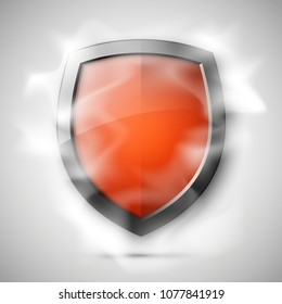 Protected guard shield concept in smoke. Safety badge smoke icon. Privacy banner shield. Security color label. Defense tag. Presentation shining sticker shape. Vector defense safeguard shield in smoke