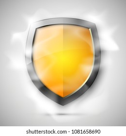 Protected guard shield concept in smoke. Safety badge smoke icon. Privacy banner shield. Security color label. Defense tag. Presentation shining sticker shape. Vector defense safeguard shield in smoke