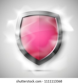 Protected guard shield concept in smoke. Safety badge smoke icon. Privacy banner shield. Security color label. Defense tag. Presentation shining sticker shape. Vector defense safeguard shield in smoke