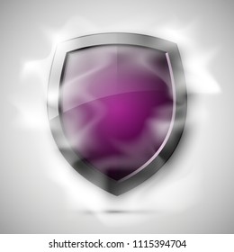 Protected guard shield concept in smoke. Safety badge smoke icon. Privacy banner shield. Security color label. Defense tag. Presentation shining sticker shape. Vector defense safeguard shield in smoke