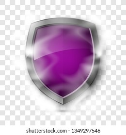 Protected guard shield concept in smoke. Safety badge smoke icon. Privacy banner shield. Security color label. Defense tag. Presentation shining sticker shape. Vector defense safeguard shield in smoke