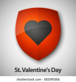 Protected guard shield Happy Valentine's Day Greeting Card With Red Heart. Safety badge color icon. Privacy colorful banner. Security bright label. Presentation sticker shape. Defense safeguard sign