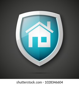 Protected guard shield house concept. Safety badge home icon. Privacy banner shield house. Security home label. Defense tag. Presentation shining sticker shape. Vector defense safeguard shield sign