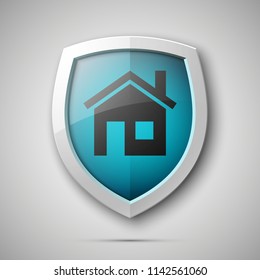 Protected guard shield house concept. Safety badge home icon. Privacy banner shield house. Security home label. Defense tag. Presentation shining sticker shape. defense safeguard house shield sign