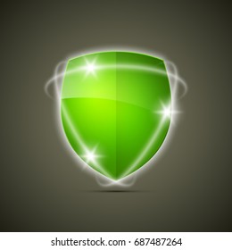 Protected guard shield shine around concept. Safety badge protection icon. Privacy & sparks banner shield. Security label. Defense tag. Presentation shining sticker shield. Defense safeguard sign icon