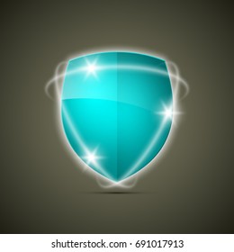 Protected guard shield shine around concept. Safety badge protection icon. Privacy & sparks banner shield. Security label. Defense tag. Presentation shining sticker shield. Defense safeguard sign icon