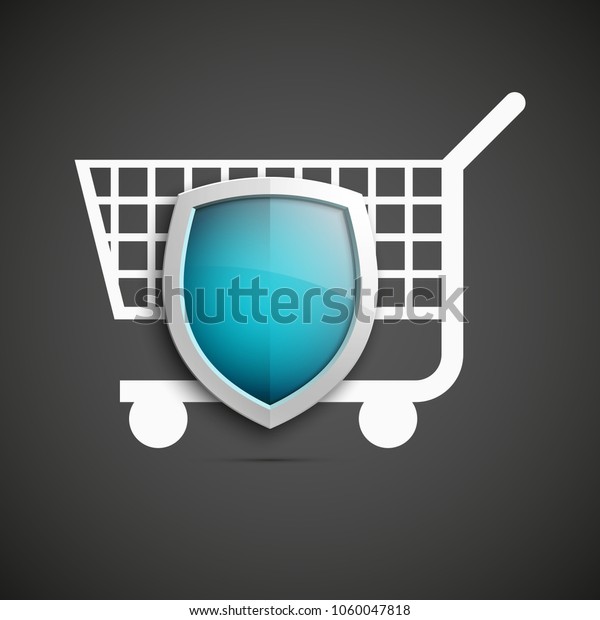 Protected guard shield & supermarket trolley icon. Security Shopping