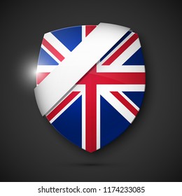 Protected guard shield United Kingdom. Safety badge Great Britain icon. Privacy Britain banner shield . Security G.B. defense label. Presentation kingdom sticker shape. Defense safeguard shield sign