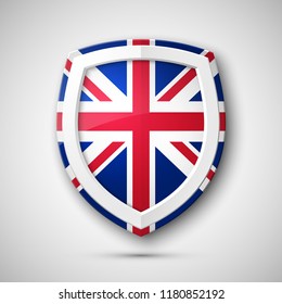 Protected guard shield United Kingdom. Safety badge Great Britain icon. Privacy Britain banner shield . Security G.B. defense label. Presentation kingdom sticker shape. Defense safeguard shield sign