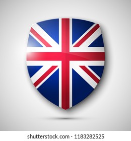 Protected guard shield United Kingdom. Safety badge Great Britain icon. Privacy Britain banner shield . Security G.B. defense label. Presentation kingdom sticker shape. Defense safeguard shield sign