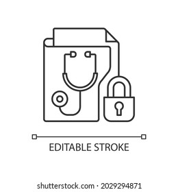 Protected Health Information Linear Icon. Medical History Security. Preserving Patient Privacy. Thin Line Customizable Illustration. Contour Symbol. Vector Isolated Outline Drawing. Editable Stroke