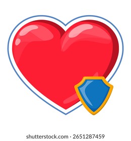 Protegido coração ícone vetor isolado. Símbolo de coração com um escudo. Conceito de saúde e medicina. Invencibilidade no videogame.