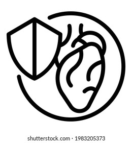 Icono de corazón protegido. Esquema Icono de vector de corazón protegido para diseño web aislado en fondo blanco