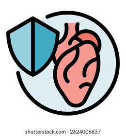 Icono de corazón protegido. Esquema Icono protegido del Vector del corazón para el Diseño web aislado en el color de fondo blanco plano