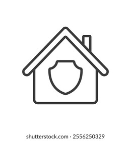 Protected house, icon in line design. Protected, house, security, home, shield, safe, lock on white background vector. Protected house editable stroke icon