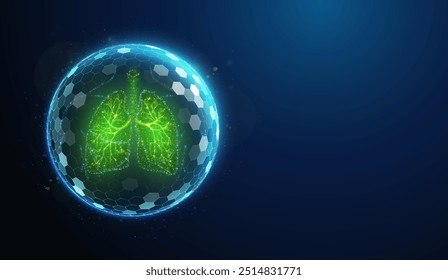 Geschützte menschliche Lungen, Vektorgrafik aus Neonteilchen. Menschliche Lunge Gesundheitskonzept Kunst in modernen abstrakten Stil besteht aus bunten Punkten.