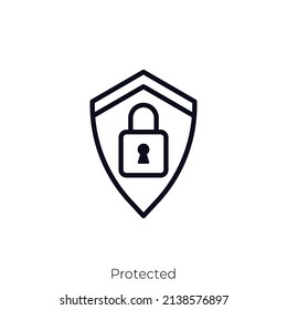 Icono protegido. Diseño de icono de estilo de esquema aislado en fondo blanco