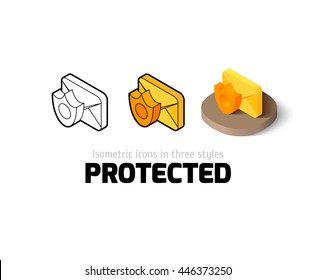 Protected icon, vector symbol in flat, outline and isometric style