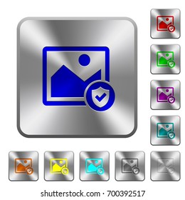 Protected image engraved icons on rounded square glossy steel buttons