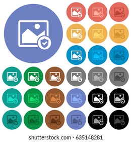Protected image multi colored flat icons on round backgrounds. Included white, light and dark icon variations for hover and active status effects, and bonus shades on black backgounds.