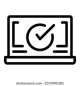 Vector de contorno de icono de portátil protegido. Datos seguros. Seguridad del cortafuegos