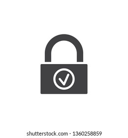 Protected lock vector icon. Padlock with check mark filled flat sign for mobile concept and web design. Password private protection glyph icon. Symbol, logo illustration. Pixel perfect vector