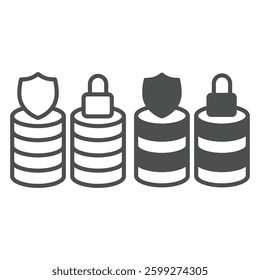 Protected and locked database arrays line and solid icon, neural dataset concept. Vector graphics. Secure data storage, safety sign on white background, outline style icon for mobile or web design