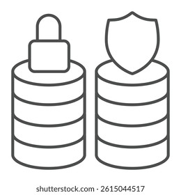 Protected and locked database arrays thin line icon, neural dataset concept. Vector graphics. Secure data storage, safety sign on white background, outline style icon for mobile or web design