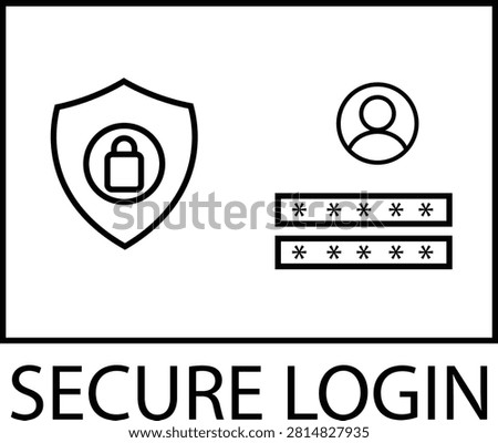 Protected login document outline icon representing secure authentication verification encrypted file access isolated on transparent background.