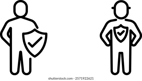 "Protected Man Icon Representing Safety, Security, and Personal Protection for Individual Well-Being, Shielding, and Risk Management"