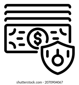 Protected money icon. Outline protected money vector icon for web design isolated on white background