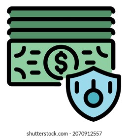 Protected money icon. Outline protected money vector icon color flat isolated