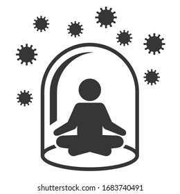 Protected Person. Man Sitting under Dome and Coronovirus covid-19 outside. Vector