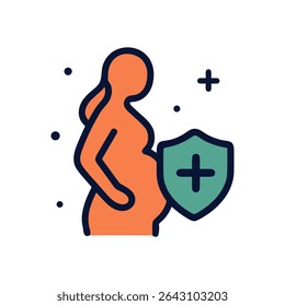 Protected pregnant woman health icon. Icon symbol illustration