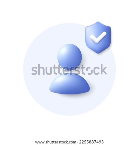 Protected profile placeholder 3d icon. Business communication headshot. Profile avatar with shield. Neutral gender user silhouette. Profile portrait. Protect button with avatar headshot. Vector