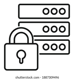 Protected server icon. Outline protected server vector icon for web design isolated on white background