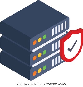 Protected Server isometric Concept, Production and testing Machine Vector Icon Design, Software and web development symbol, Computer Programming and Coding illustration, Production Environment Stack