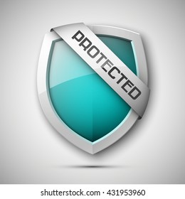 Concepto de escudo protegido. Icono de placa de seguridad. Cartel de privacidad. Etiqueta de seguridad. Etiqueta de defensa. Forma adhesiva de presentación. Signo de defensa. Ilustración del vector