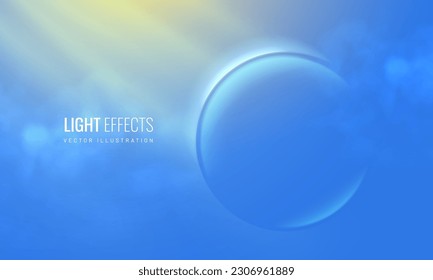 Protected shield from the sun's rays - background for product. Force field prevents the penetration of sunlight. Degrees of protection against UV rays. Vector illustration