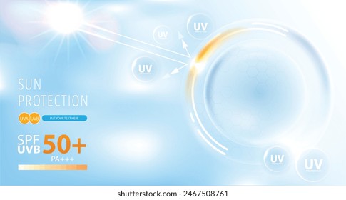 Protected shield from the sun's rays. degrees of protection against UV rays. UV protection your skin ultraviolet sunblock lotion. UV reflection skin after. cosmetic products design. vector design.