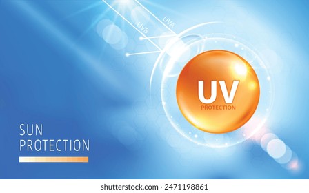 Protección contra los rayos UV. Grados de protección contra los rayos UV. Protección UV para la piel con loción de protección solar ultravioleta. Piel de reflexión UV después. diseño de productos cosméticos. diseño de Vector.