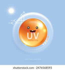 Protección contra los rayos UV. Grados de protección contra los rayos UV. Protección UV para la piel con loción de protección solar ultravioleta. Piel de reflexión UV después. diseño de productos cosméticos. diseño de Vector.